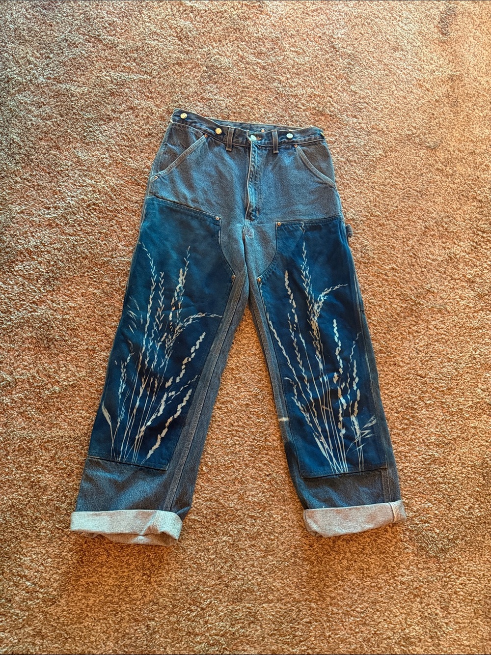 Vintage Carhartt jeans with cyanotype by Terra Prints
